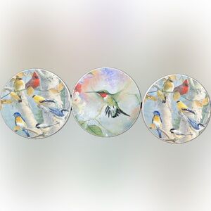 Decorative Bird Ceramic Car Drink Coasters Absorbent Colorful Accent Decor 3 PCS